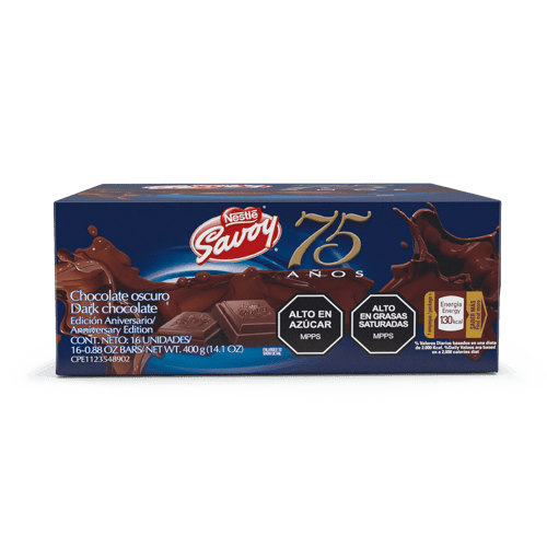 SAVOY® 75 Aniversario Dark Chocolate Oscuro (Edición Aniversario) Display 16 Unidades de 25 g