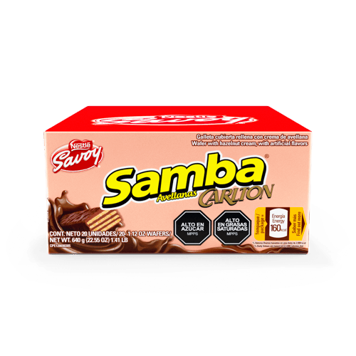SAMBA® Wafer con Relleno Sabor a Avellanas Cubierto de Chocolate Display 20 Unidades de 32 g