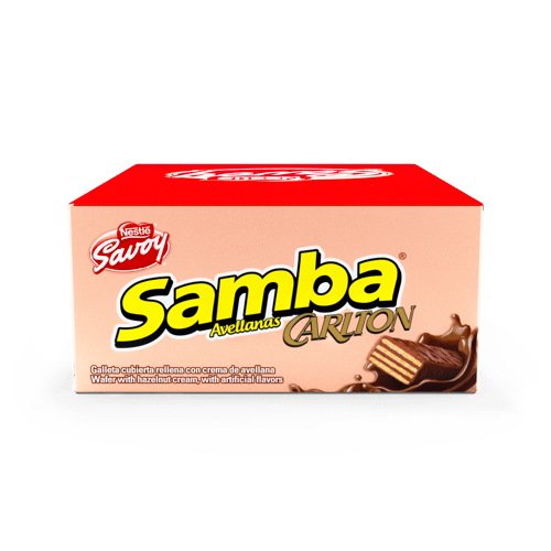 SAMBA® Wafer con Relleno Sabor a Avellanas Cubierto de Chocolate Display 20 Unidades de 32 g