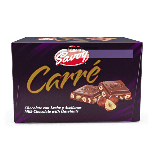 SAVOY® CARRÉ Avellanas Chocolate con Leche y Avellanas Display 10 Unidades de 100 g