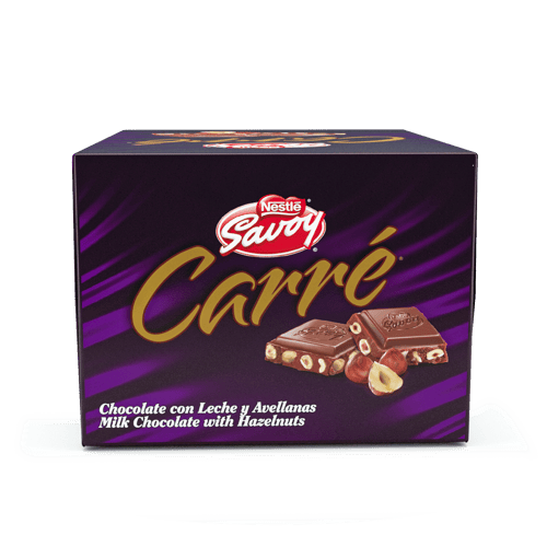 SAVOY® CARRÉ Avellanas Chocolate con Leche y Avellanas Display 10 Unidades de 100 g