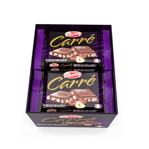 SAVOY® CARRÉ Avellanas Chocolate con Leche y Avellanas Display 10 Unidades de 100 g