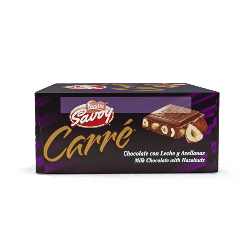 SAVOY® CARRÉ Avellanas Mini Chocolate con Leche y Avellanas Display 16 Unidades de 25 g