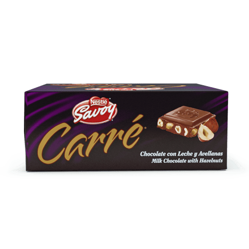 SAVOY® CARRÉ Avellanas Mini Chocolate con Leche y Avellanas Display 16 Unidades de 25 g
