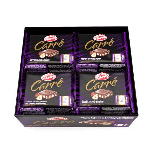 SAVOY® CARRÉ Avellanas Mini Chocolate con Leche y Avellanas Display 16 Unidades de 25 g