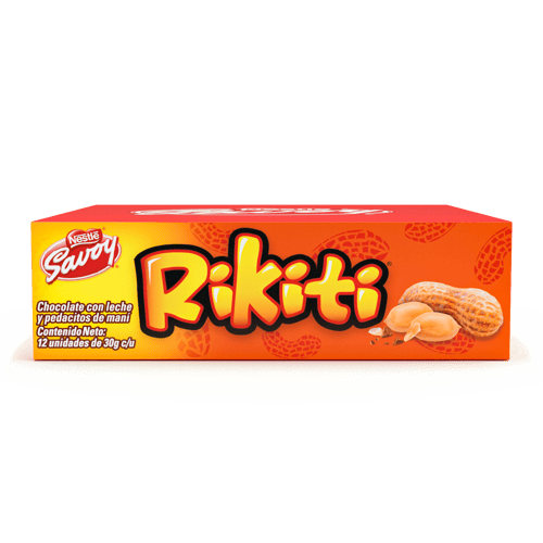 RIKITI® Chocolate con Leche y Pedacitos de Maní Display 12 Unidades de 30 g